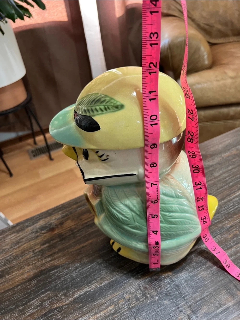 Vintage Ceramic Bird Cookie Jar in Pastel Yellow and Mint